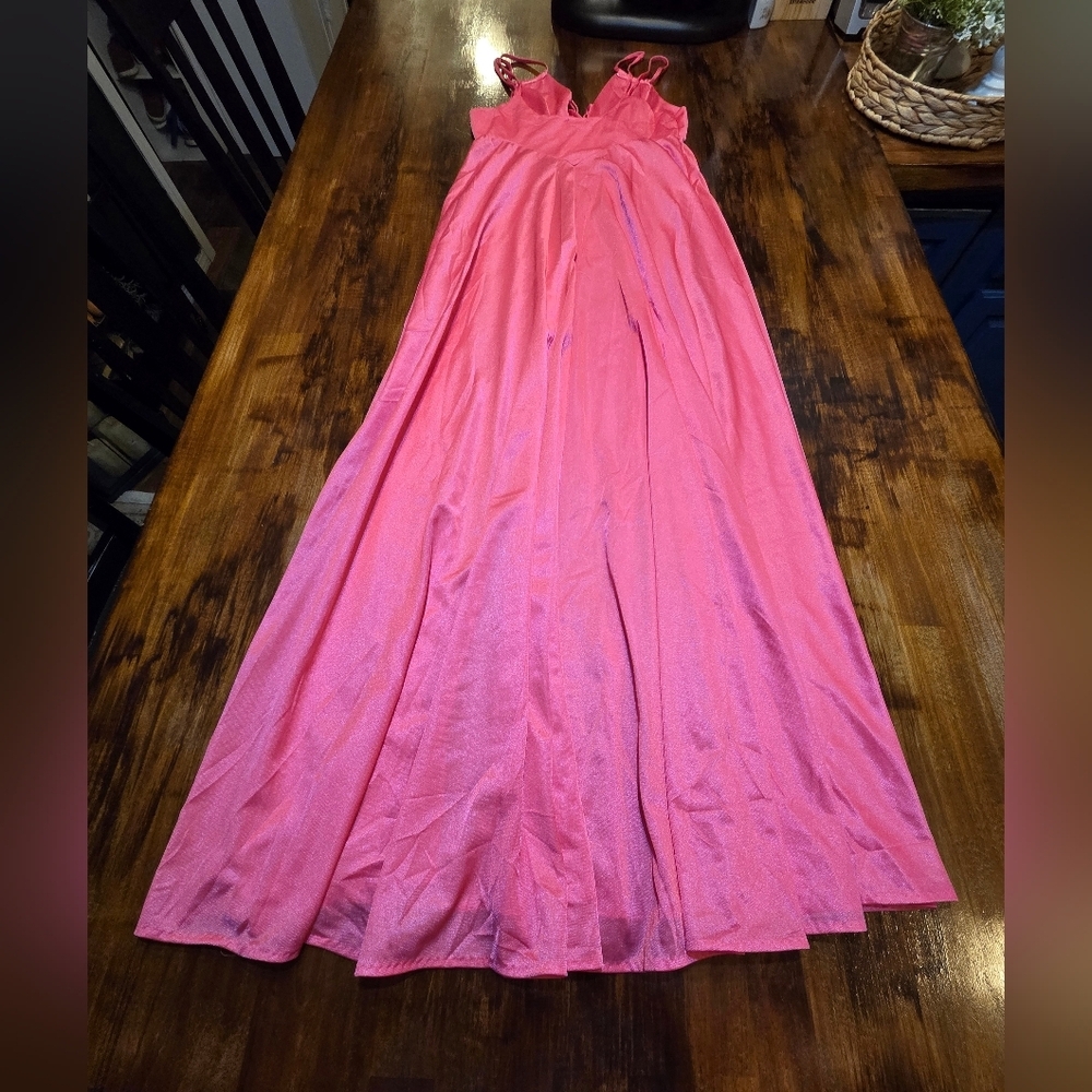 VTG ERICA LOREN Long Slip‎ Dress classic Pink Satin Maxi Y2k Lingerie S - Picture 5 of 8